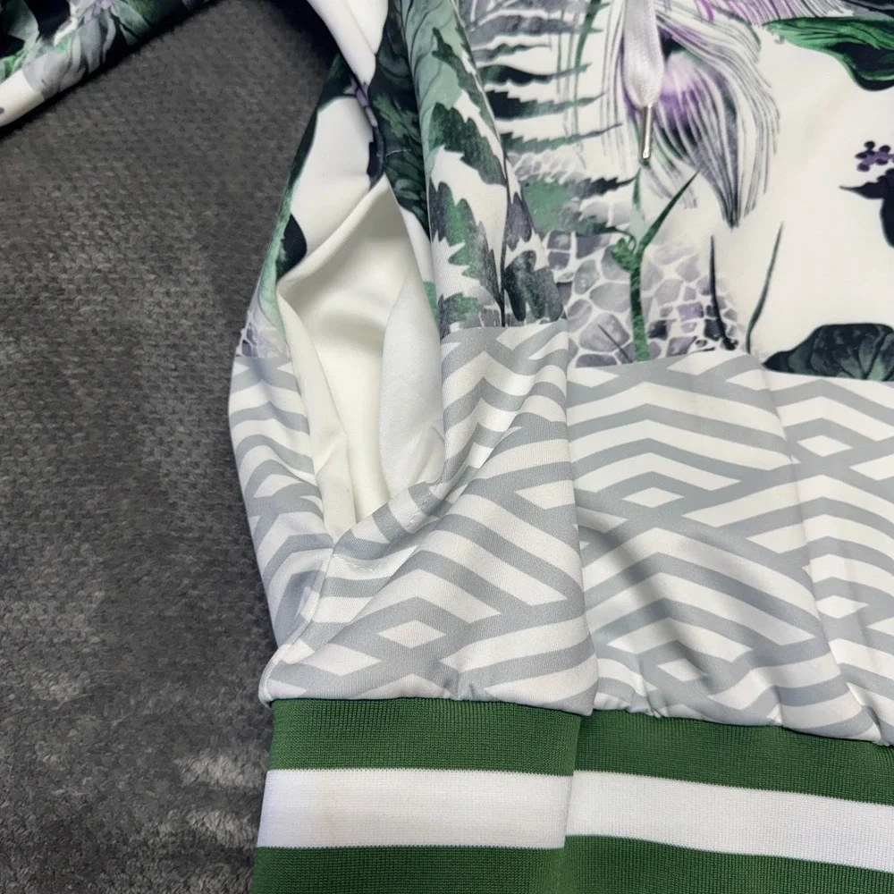 WEIV‎ Los Angeles Mens Tropical Floral Geometric Hoodie Green White FJ205 Small
